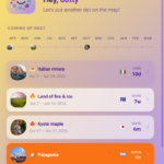 littledots home screen showing upcoming trips in a timeline